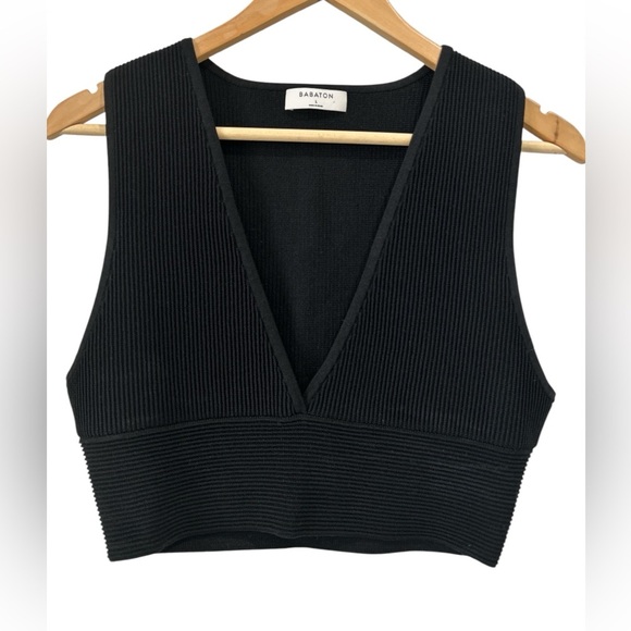 NWOT Aritzia Babaton Sculpt Knit Deep V-Neck Minimalist Crop Tank in Black - L - Picture 2 of 8